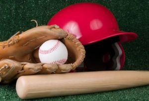 Helmet, glove, ball, and bat.